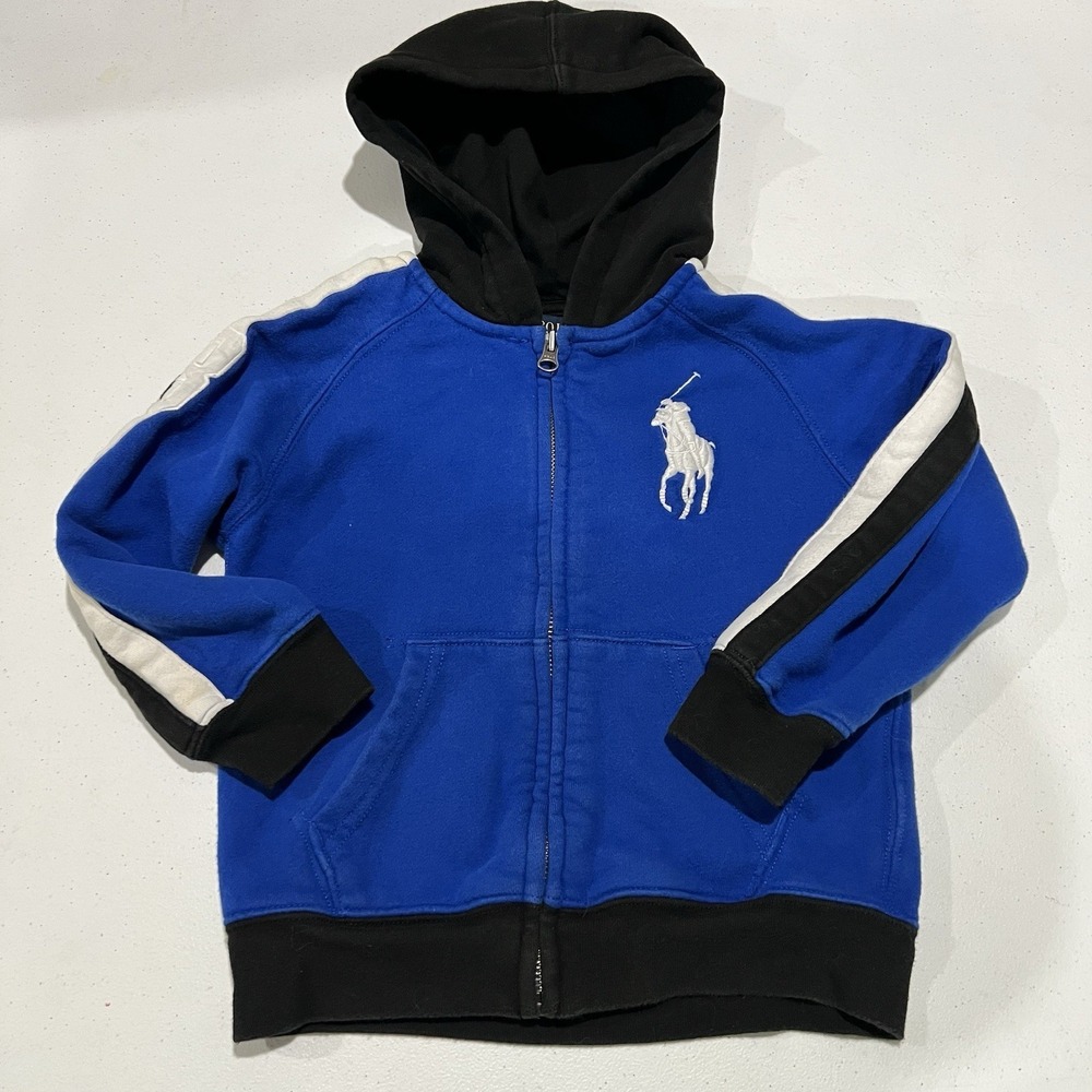 Polo Ralph Lauren Sweatshirt Kids Youth 5 Blue Big Pony Hoodie Full Zip Rugby